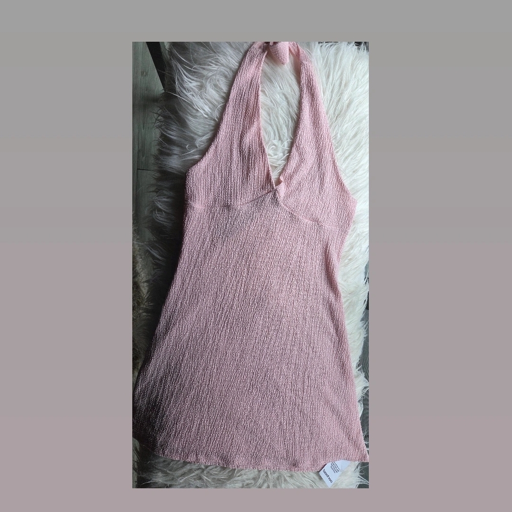 Boohoo Textured Light Pink Halter Mini Dress Size US 8 L